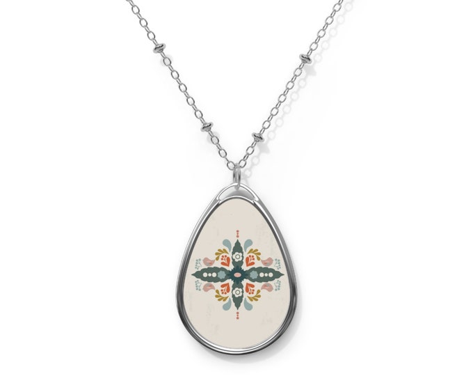 Rosemaling Cross Oval Necklace