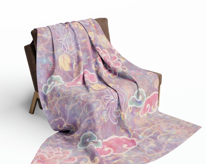 Vintage Japanese Floral Print Arctic Fleece Blanket
