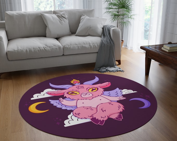 Cute Pink Baphomet Round Rug