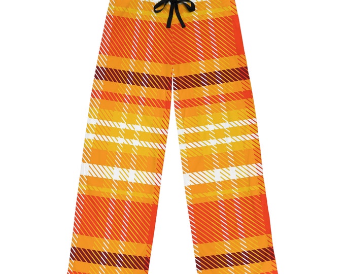 Orange Plaid Men's Pajama Pants (AOP)