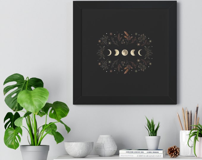 Black Autumnal Moon Phases Framed Horizontal Poster