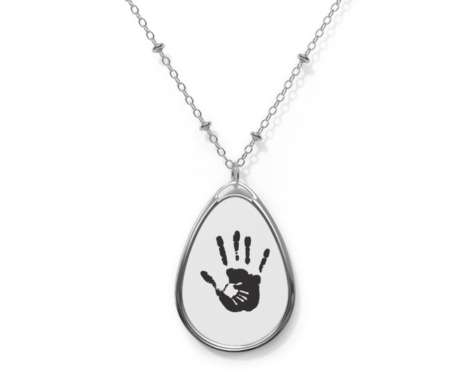 Mother and Child Handprints Oval Necklace