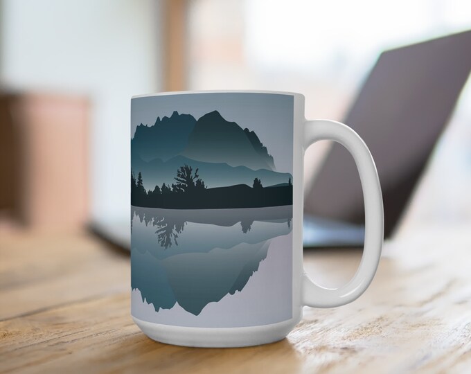 Teal Forest Mountain Landscape Mug 15oz