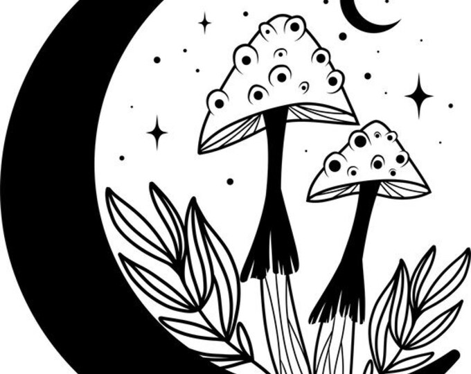 Moon Mushroom Black and White Prints