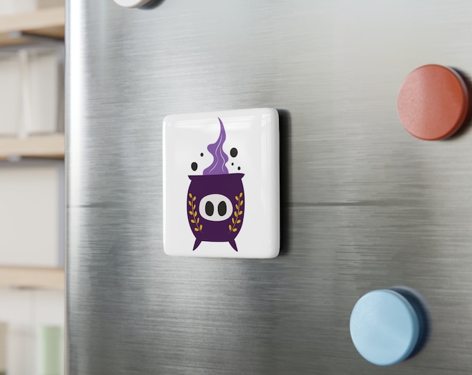 Purple Cauldron Porcelain Magnet, Square