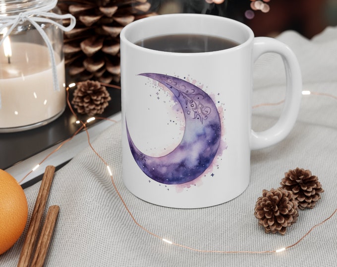 Purple Crescent Moon Ceramic Mug 11oz