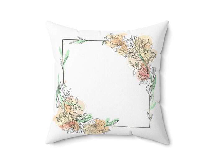 Watercolor Floral Frame Spun Polyester Square Pillow