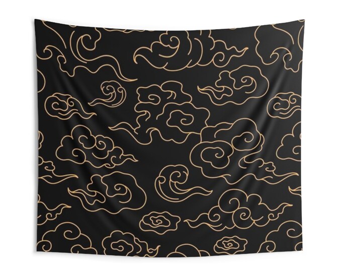 Black and Gold Chinese Clouds Indoor Wall Tapestries