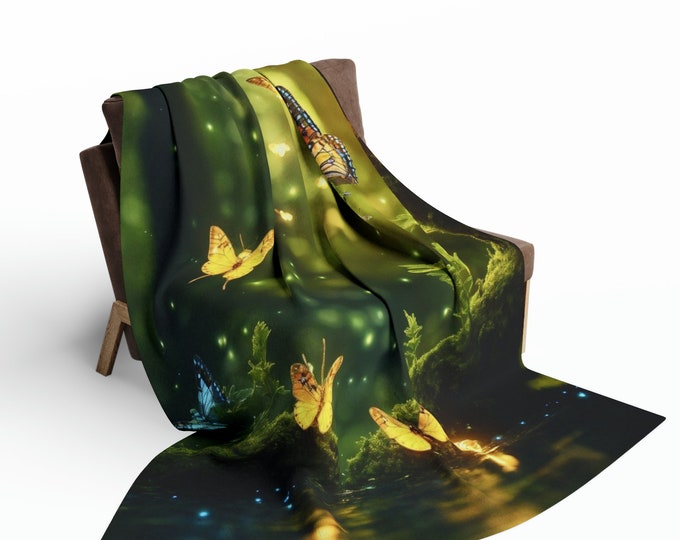 Butterflies Forest Scene Arctic Fleece Blanket