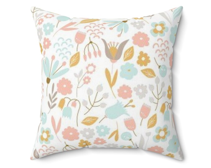 Pastel Hand-drawn Flowers Spun Polyester Square Pillow