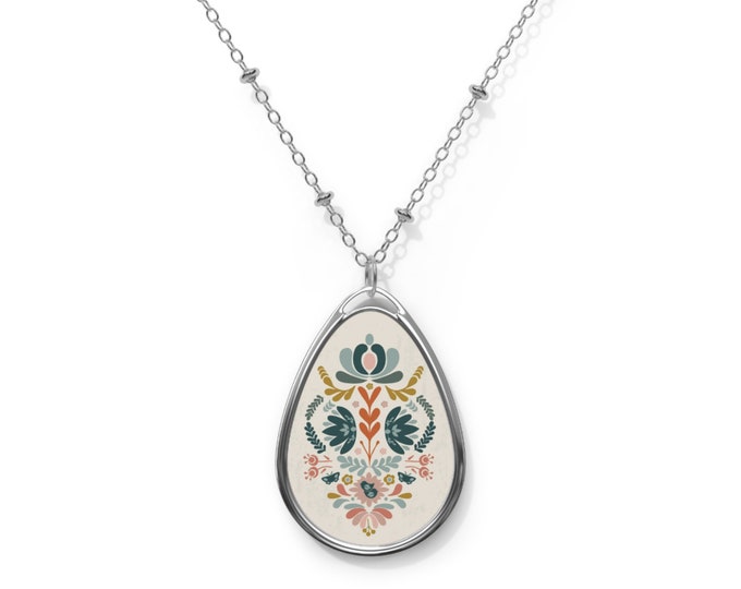 Rosemaling Spring Oval Necklace