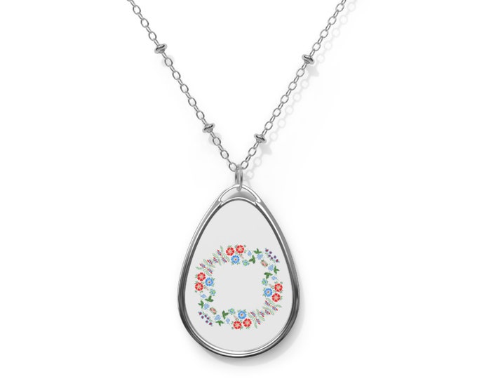 Ethnic Floral Wreath Oval Necklace
