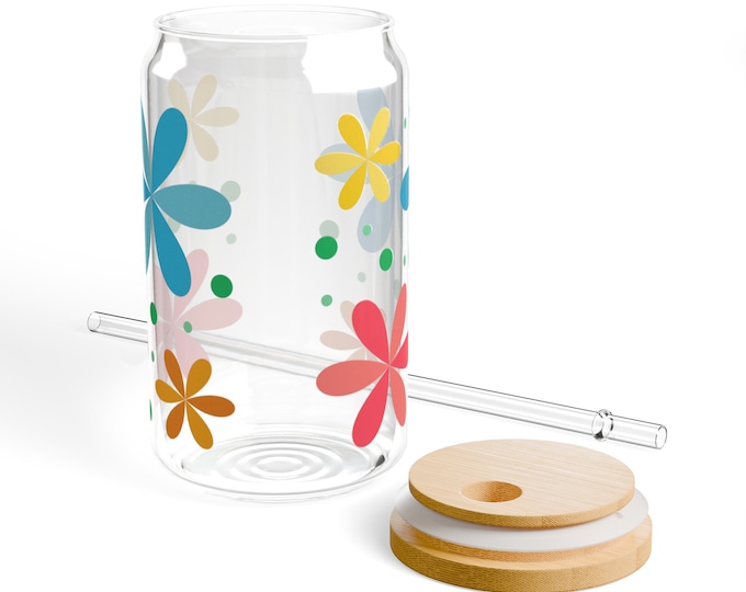 Cute Floral Sipper Glass, 16oz