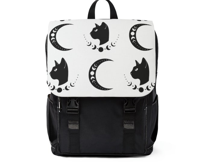 Moon Phase Cat Unisex Casual Shoulder Backpack