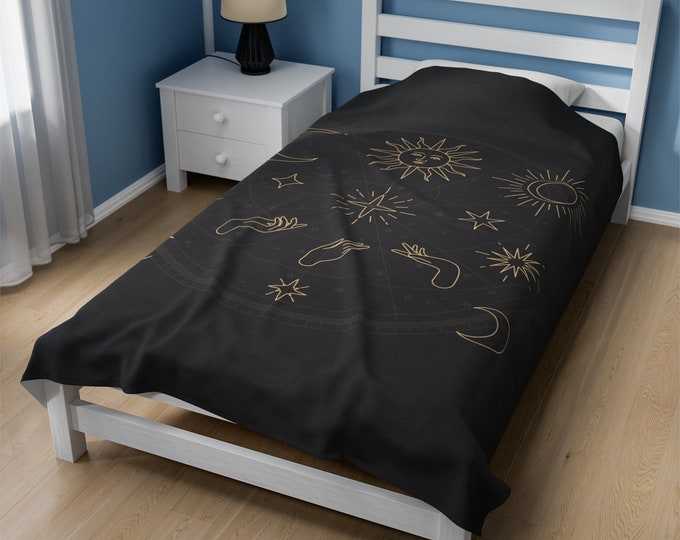 Black Witchy-Themed Velveteen Plush Blanket Pattern C