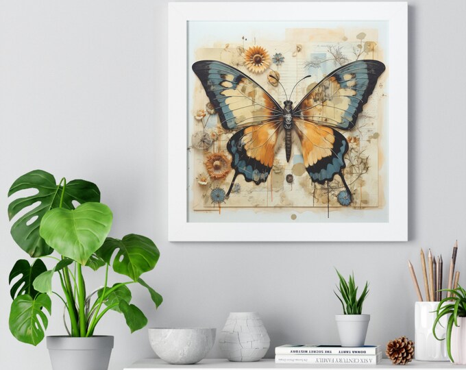 Blue and Brown Butterfly Framed Square Poster