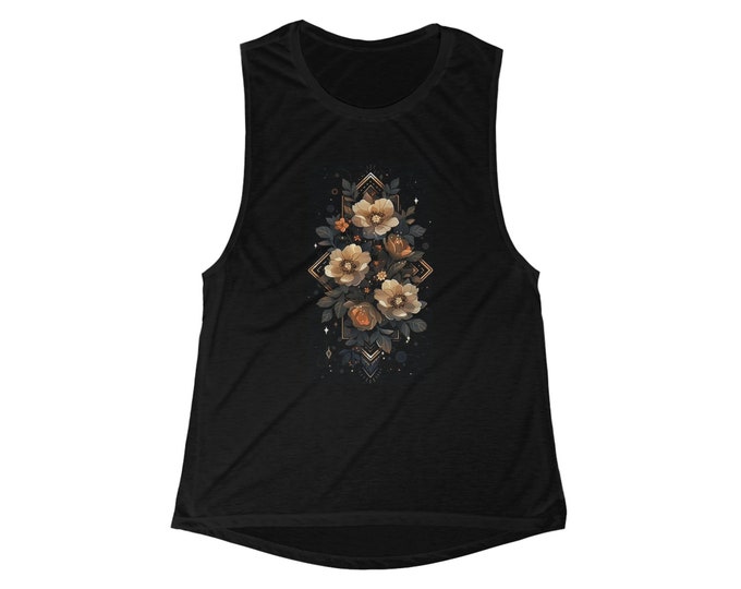 Dark Botanical Black Women's Flowy Scoop Muscle Tank