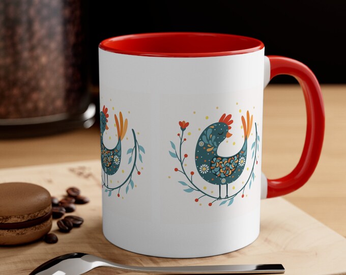 Rooster Folk Art Accent Coffee Mug, 11oz