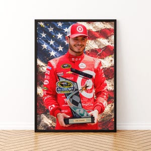 Kyle Larson USA Racing Champion Wall Art, Trophy Winner Poster, Motorsports Canvas Print Decor