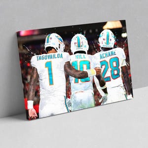 Tua Tagovailoa Tyreek Hill De'Von Achane Speed Power Football Wall Art Canvas Print