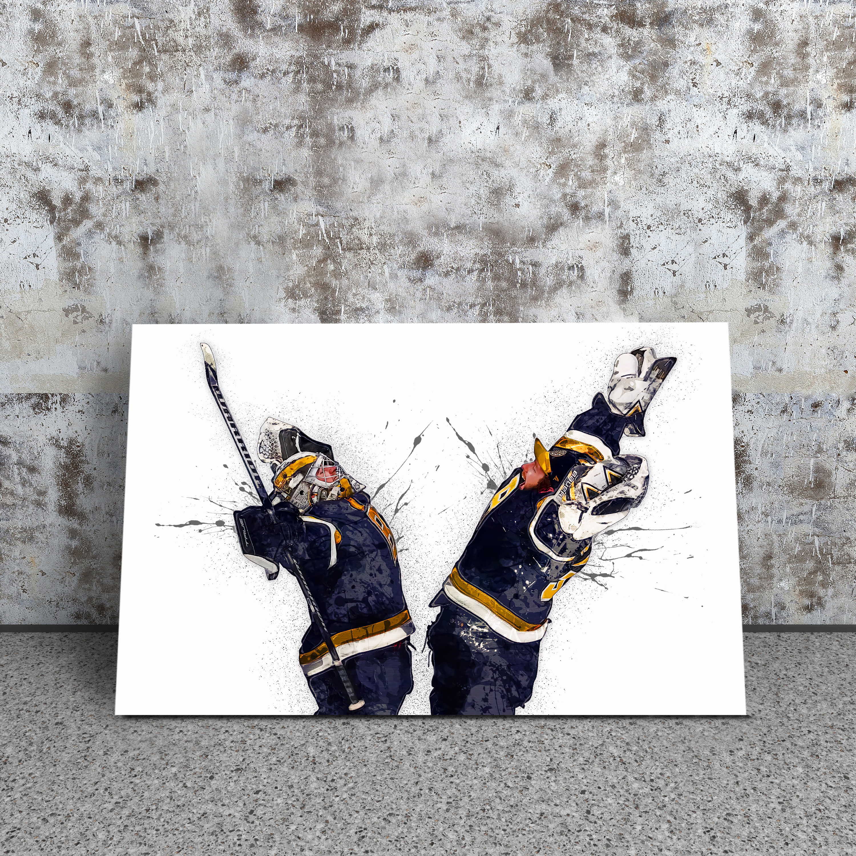 Boston Bruins Linus Ullmark & Jeremy Swayman The Highland Mint 4 x 6 Hug  It Out 3D Acrylic Block