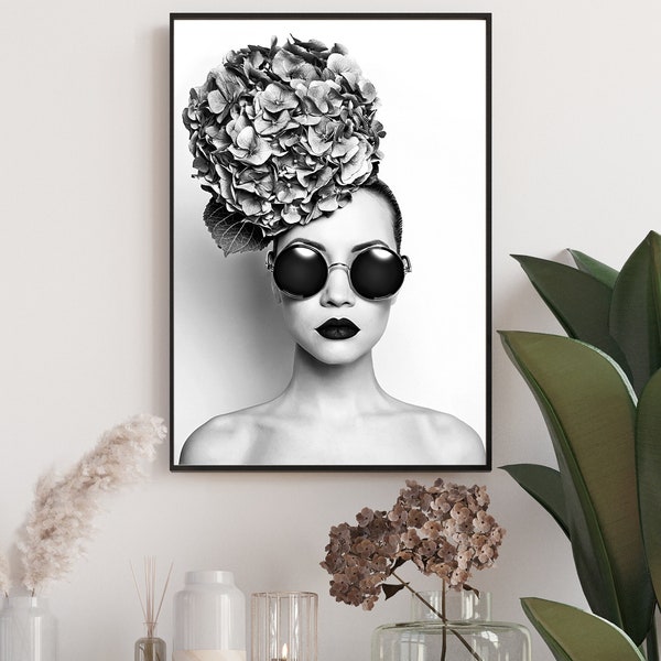 Fashion Wall Art Print, Black and White Fashion Beauty Model Woman Portrait Photography Print, Printable Wall Art, Digital Download