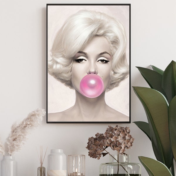 Marilyn Monroe Buble Gum, INSTANT DOWNLOAD, Marilyn Monroe Style Art,  Wall Art, Printable Art, Digital Download, Fashion Print, Chic Wall