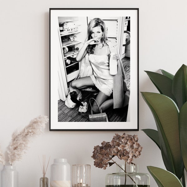 Kate Moss Fashion Photo, Kate Moss Poster Print, Digital Download, Black and White Photo, Feminine Wall Art, Chic Wall, Easy Print Gift