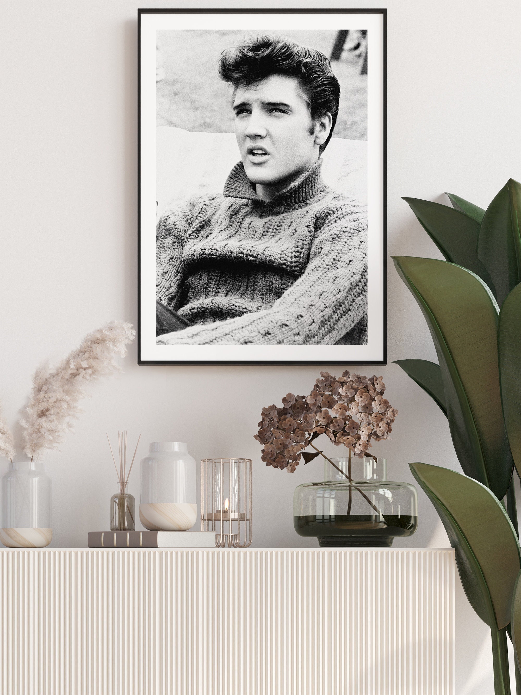 Vintage Elvis Presley Printable Wall Art, Black and White Photography