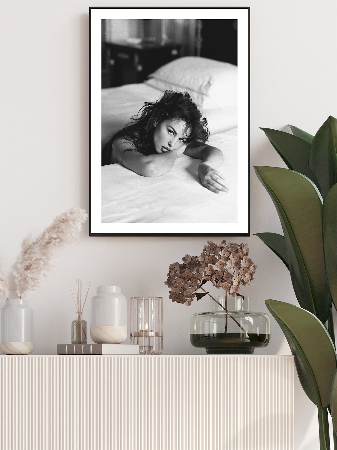 Monica Bellucci Bed Poster, Black and White, Feminist Print, Vintage