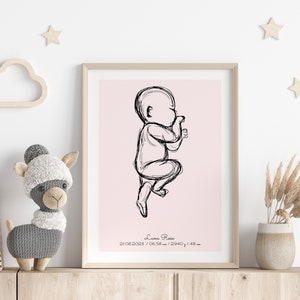 Custom Newborn Birth Poster, Personalised Baby Poster, Nursery Decor, Birth Gift, Sketch, One Line Art, Watercolor, DIGITAL FILE