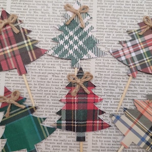 Plaid Christmas Trees Cupcake Toppers, Christmas Decorations, Holidays Decorations, Christmas Cupcake Toppers, Rustic Christmas Decor