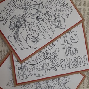 Noël, Cartes à colorier pour les fêtes, Cartes de voeux, Jeu de cartes de Noël, Cartes à colorier