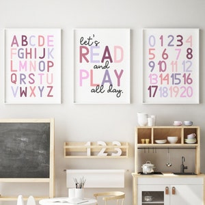 Playroom Wall Art, Kids Room Decor, Playroom Prints, Let's Play All Day, Let's Read, Nursery Wall Art, ABC Poster, Printable, Digital Files