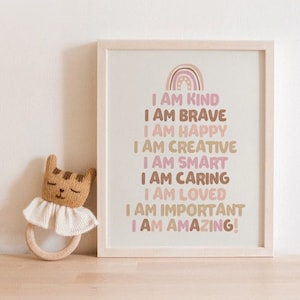 Affirmations for Kids, I am Affirmations, Positive Art for Kids, Motivational Poster, Kids Decor, Download, Printable, Affirmations Print