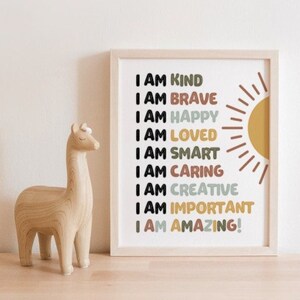 Affirmations for Kids, I am Affirmations, Positive Art for Kids, Motivational Poster, Kids Decor, Download, Printable, Affirmations Print
