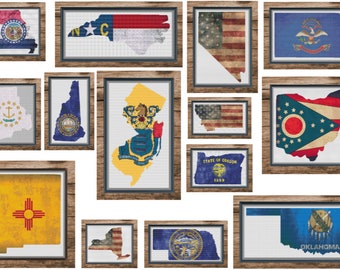 Custom State Flag Cross Stitch Patterns, State Flag and American Flag Available