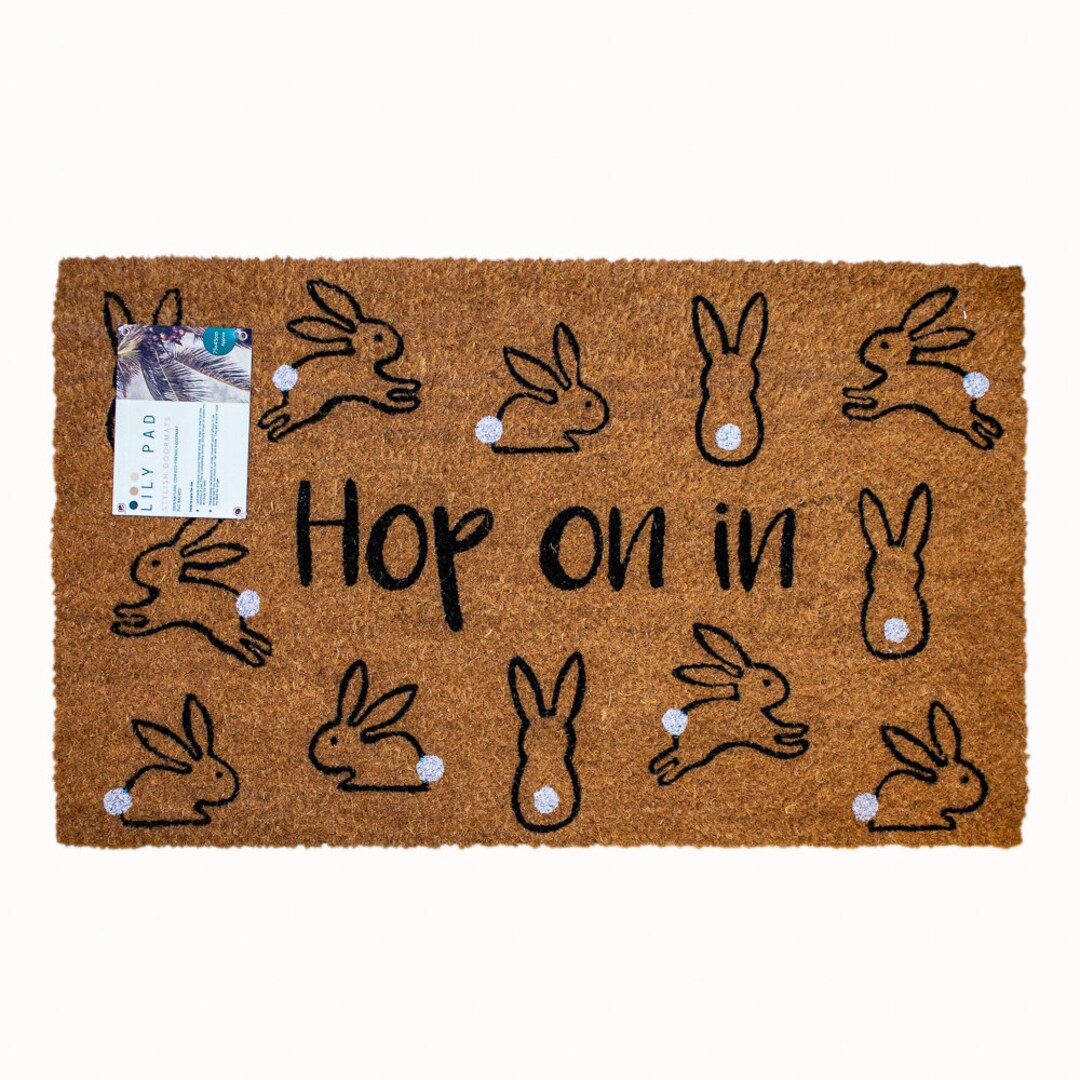 Easter Bunny Coir Door Mat Hop on in Easter Doormat Hop on in Door Mat