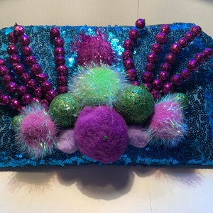 Blue Sequined Handbag / Mardi Gras Purse. Size in inches 9w x 4.25h x 3d