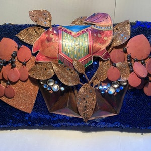 Sequined Handbag / Mardi Gras Purse. Size in inches 9.5w x 6h x .75d