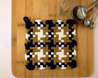 Dark Navy/Yellow/White Patch— Hand Loomed Potholder