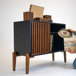 Black Urban Oak Record Player Stand