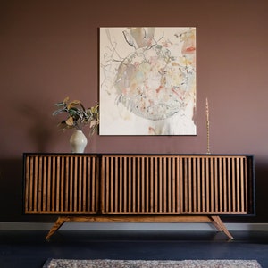 Mid-Century Urban Oak Wood Black Sideboard Cabinet, Modern Console Credenza