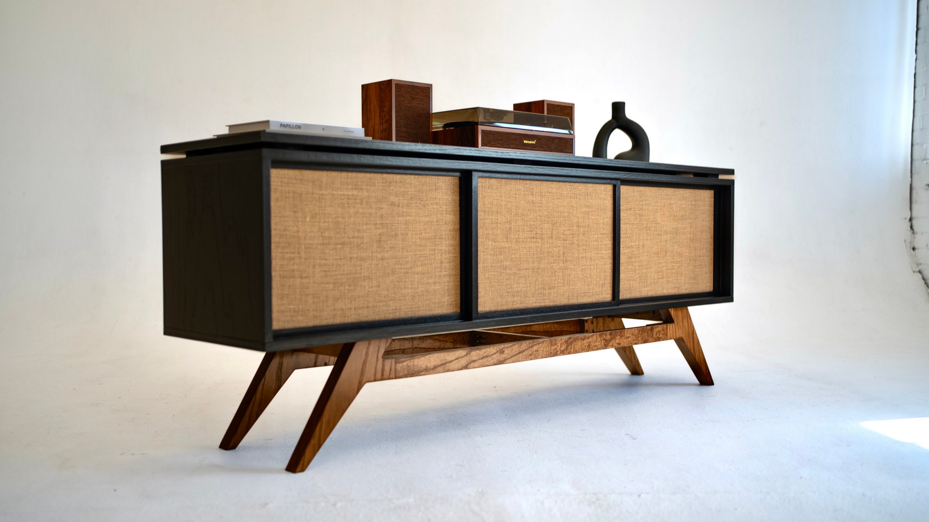 Black Oak Mid-century Modern Record Player Vinyl Storage Stand - Etsy