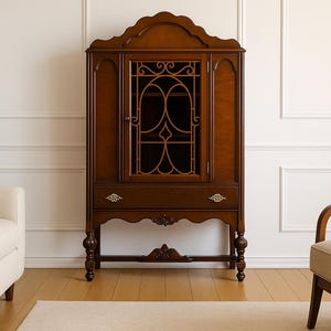 Vintage 1930’s Jacobean Walnut China Cabinet