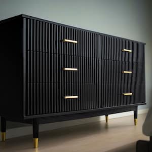 Black Eclectic Modern Fluted Dowel 6 Drawer Dresser