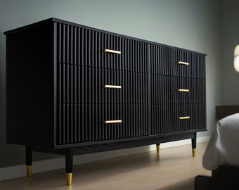 Black Eclectic Modern Fluted Dowel 6 Drawer Dresser