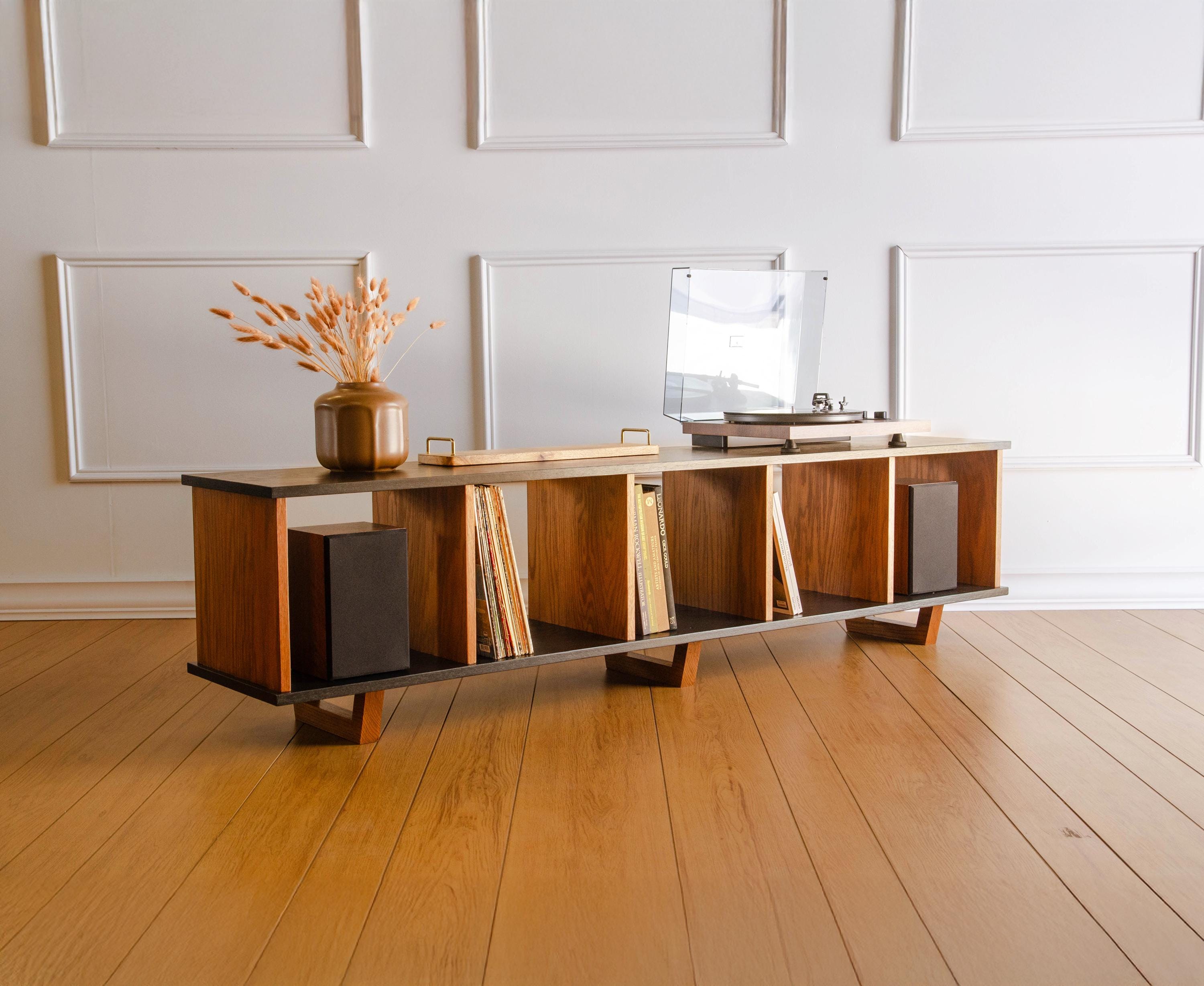 Black Oak Minimalist Record Player Vinyl Storage Stand, Bench - Etsy