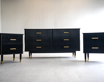 Black Eclectic Modern Fluted Dowel 6 Drawer Dresser - Etsy