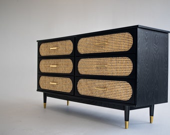 Black Arched Modern Cane Rattan 6 Drawer Dresser - Etsy